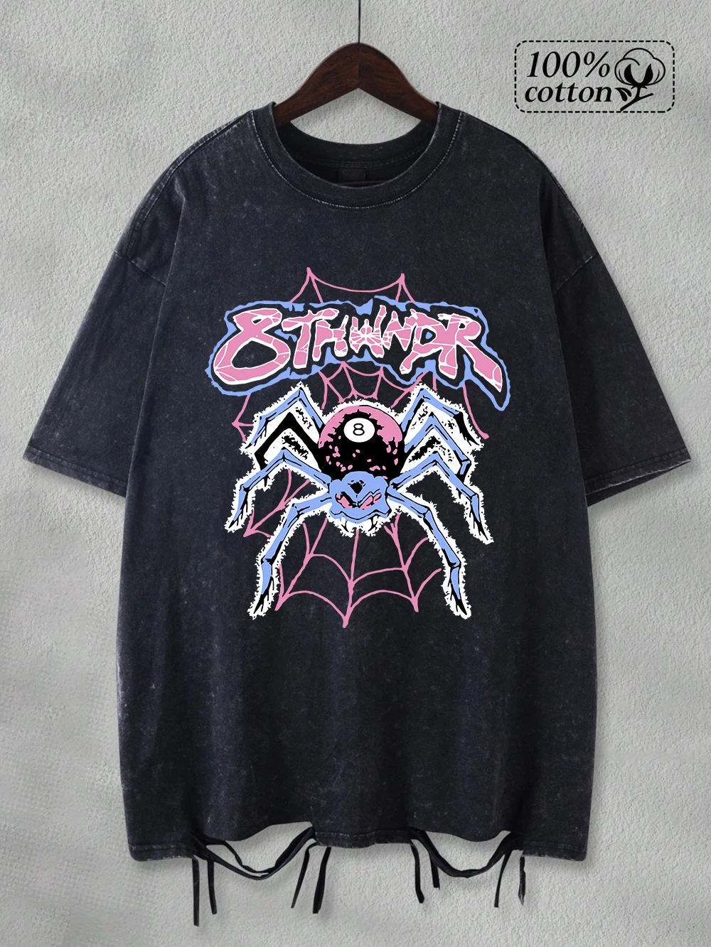 

Summer Washed T-Shirts Womens Cotton The Giant Spider On The Internet Prints Tops Hip Hop O-Neck Oversized T Shirt Y2K Clothes