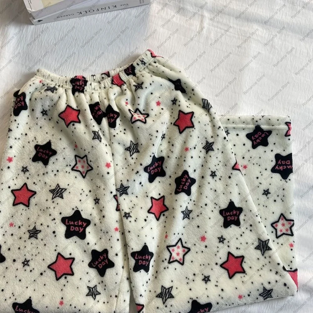 

Cookie Bear Stroll Winter New Style Long Pants for warm women flannel casual straight leg home Pants Comfortable and versatile