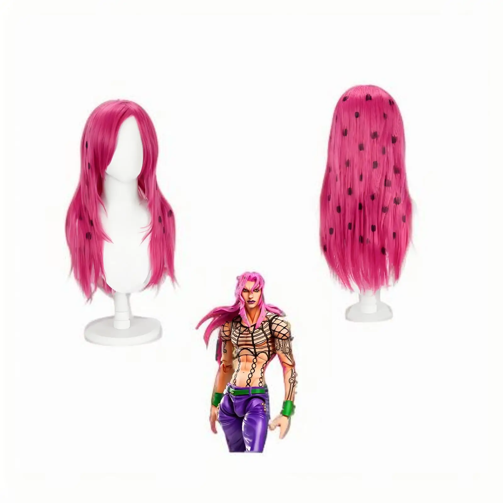 

JoJo’s Bizarre Adventure Golden Wind Diavolo Cosplay Wig – Rose Red Synthetic Anime Costume Hair