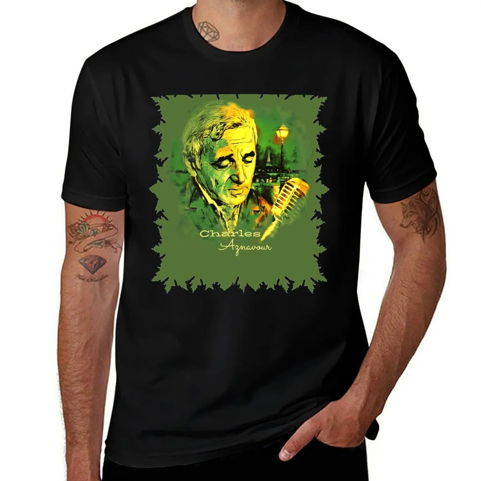 Charles Aznavour Artwork T-Shirt Sports Casual Short Sleeve Cotton Tee
