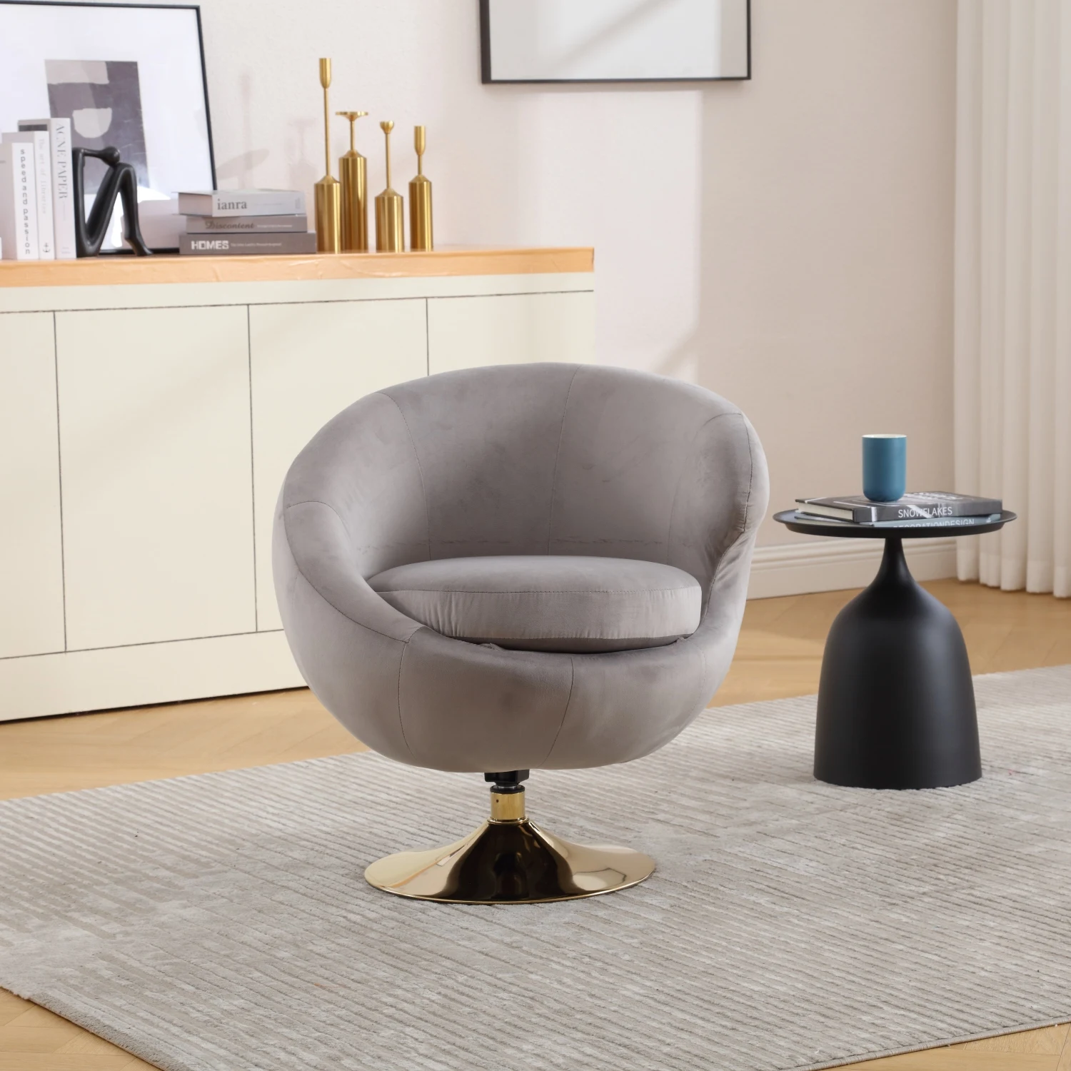 360 Degree Swivel Cuddle Barrel Accent Chairs, Round Armchairs with Wide Upholstered, Fluffy Fabric Chair for Living Room, Bedro