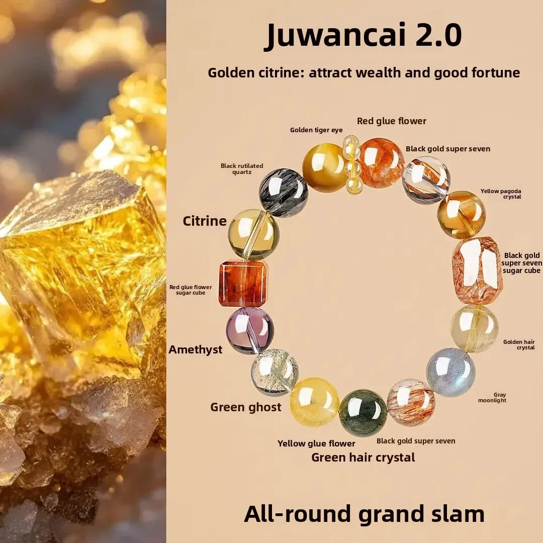 Chinese Style Lucky Wealth Attracting Natural Multi Crystal Bracelet Red Gel Flower Square Bead Feng Shui Blessing Fortune Jewel