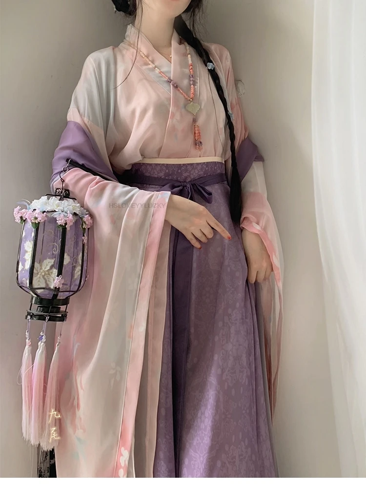 

Женский комплект платьев ханьфу в китайском стиле, женский восточный древний костюм для вечеринки, косплей, нарядный наряд принцессы, династия Вэйцзинь, ханьфу