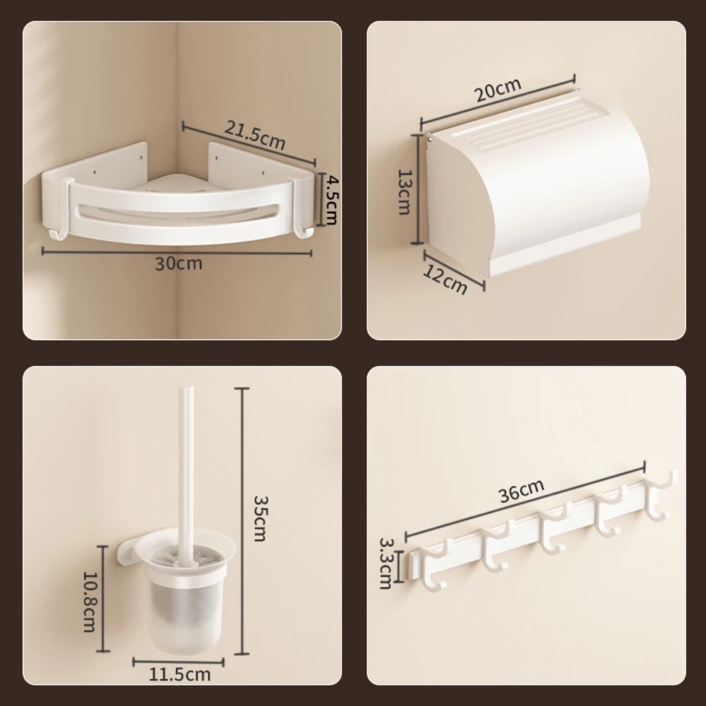 White Towel Rack No Drilling Installation Space Aluminum Storage Rack Bathroom Shower Shelf Tissue Box Toilet Brush Hardware Set