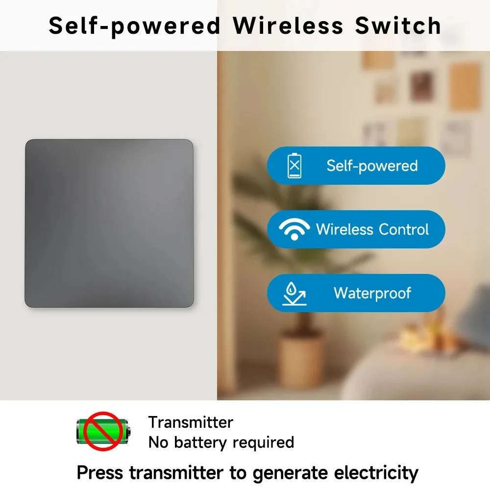 Aovrlcx Smart Home gris interruptor inalámbrico autoalimentado para luces Kit de interruptor cinético interruptores de luz remota botón inalámbrico