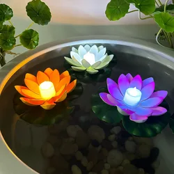 LED Double Petal Lotus Night Light Floating Water Sensor FlowerColor Light Garden Fish Tank Decoration Festive Wishing Light