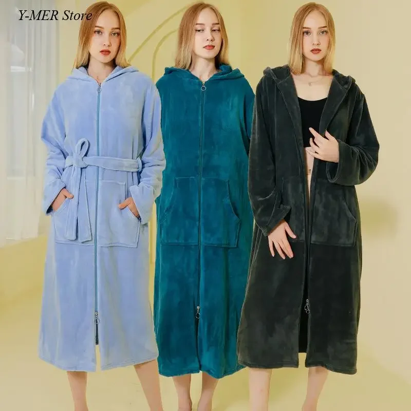 Couple Winter Autumn Sleepwear Warm Flannel Bathrobe Gown Hooded Nightwear Men\'s Sleepwear Loose Loungewear Thick Homewear