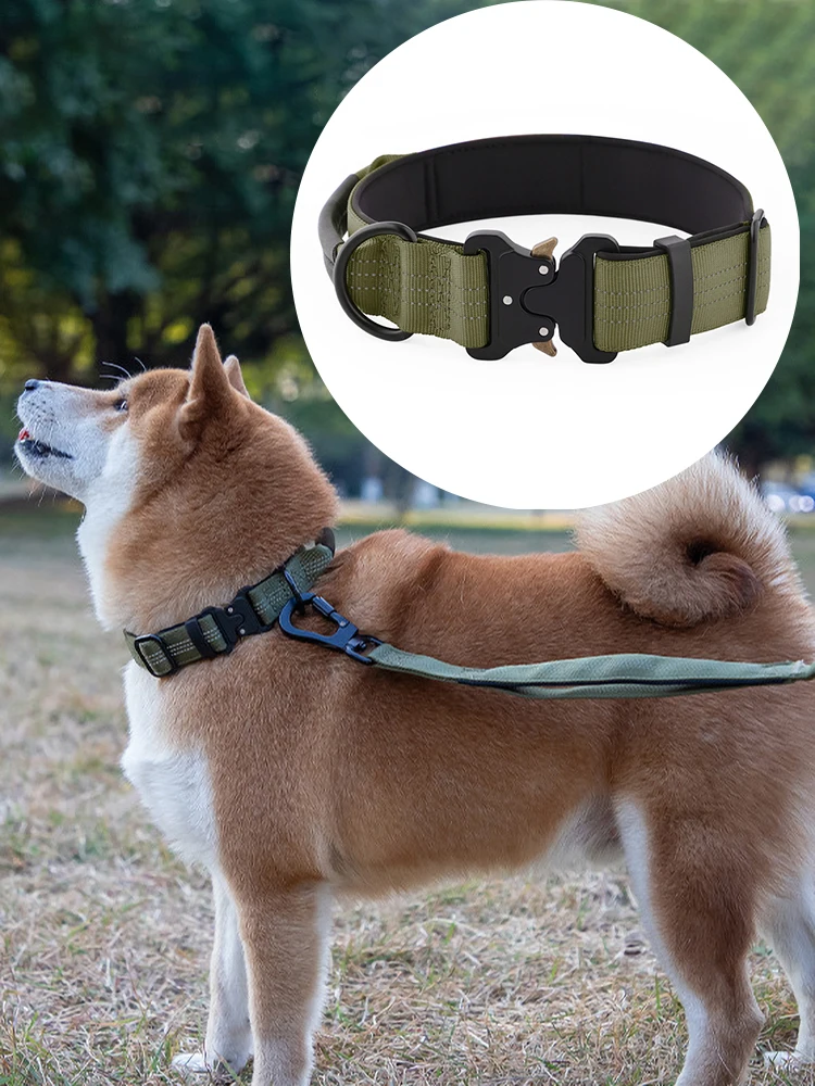 Collier de chien tactique réglable plus large durable collier d'entraînement pour animaux de compagnie en nylon réfléchissant de nuit antidéflagrant Ошейники Дл Ся® onderки