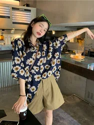 Summer Daisy Short Sleeved Shirt for Women New 2024 Pure Cotton Fashion Trend Casual Comfy Couple Short Sleeve Top Harajuku