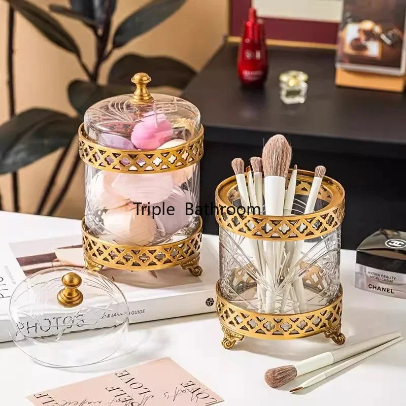 1pc Glass+metal Storage Container Decorative Candy Box with Lid Cosmetics Storage Jar Tea Table Ornament Home Accessories