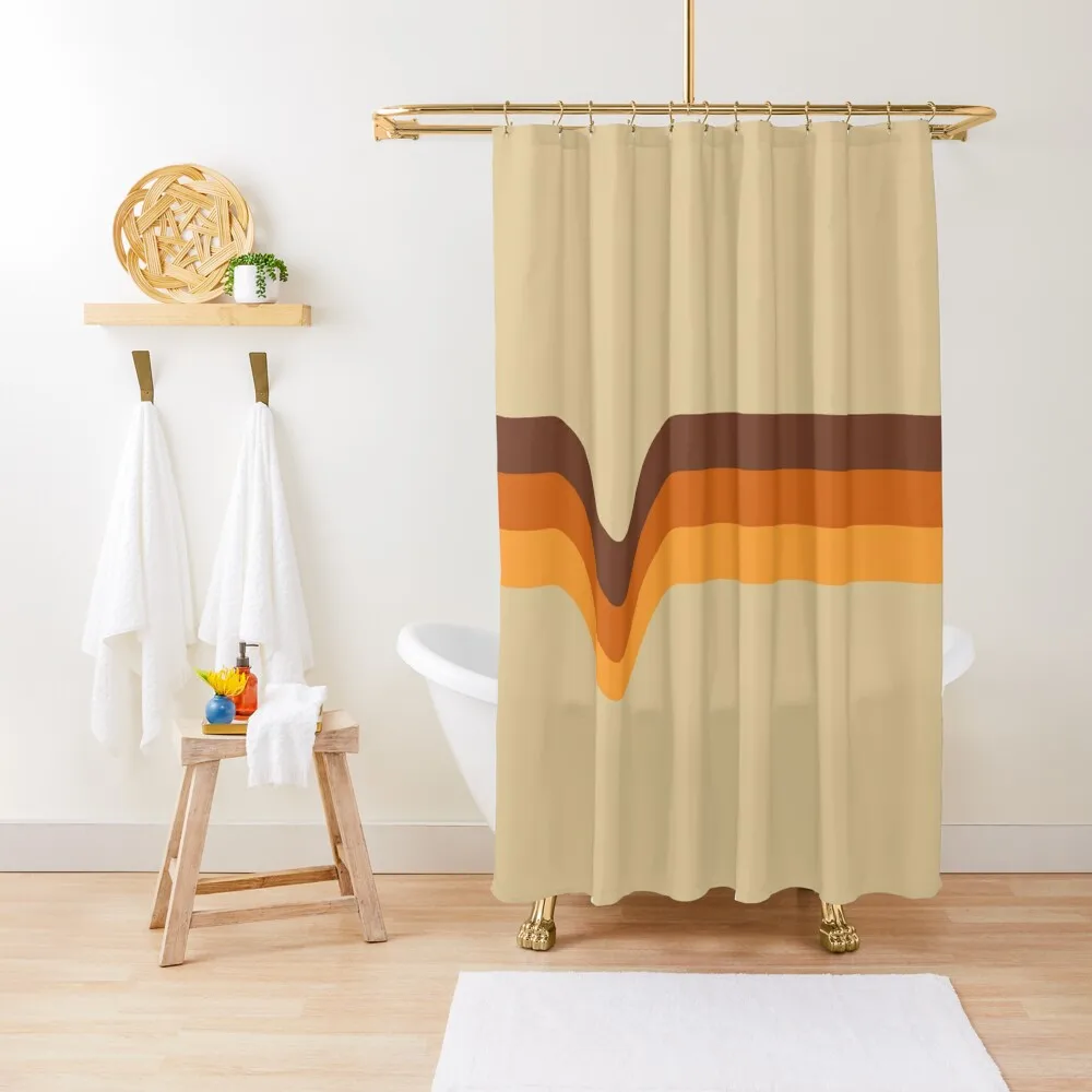 70s 70’s Stripes Brown Orange Yellow Shower Curtain Waterproof Fabric Bathroom Anime Shower Curtain