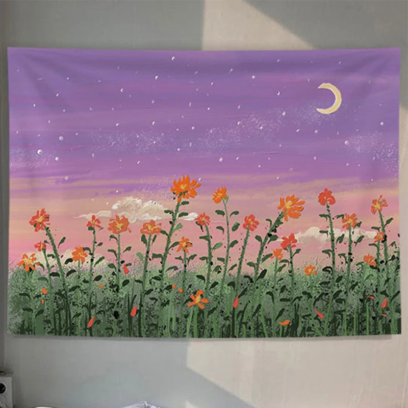 Field lakeside scenery tapestry room decoration beautiful  wall hanging    girl pink