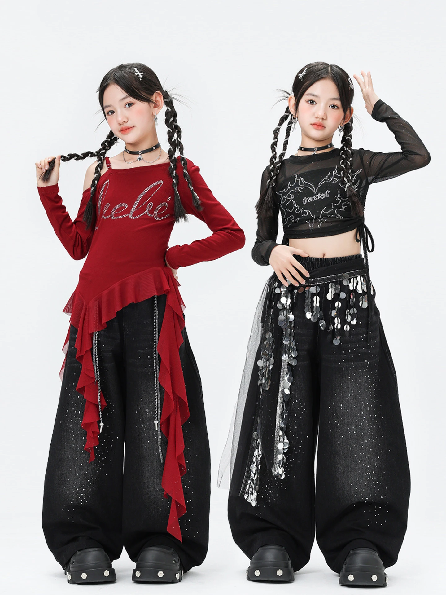 

Children Crop Tops Loose Pants Jazz Dance Costumes For Girls Group Street Dance Wear New Ballroom Hip Hop Dance Clothes DQS22289