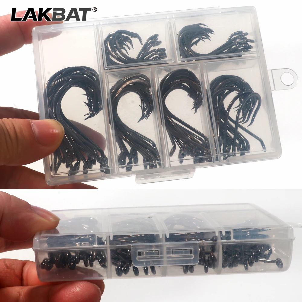 LAKBAT 7385 Boxed Inclined Circle Hooks Sharp Barbed Olecranon Octopus Fishing Hooks Soft Lure Salt Freshwater Fishing Tackle