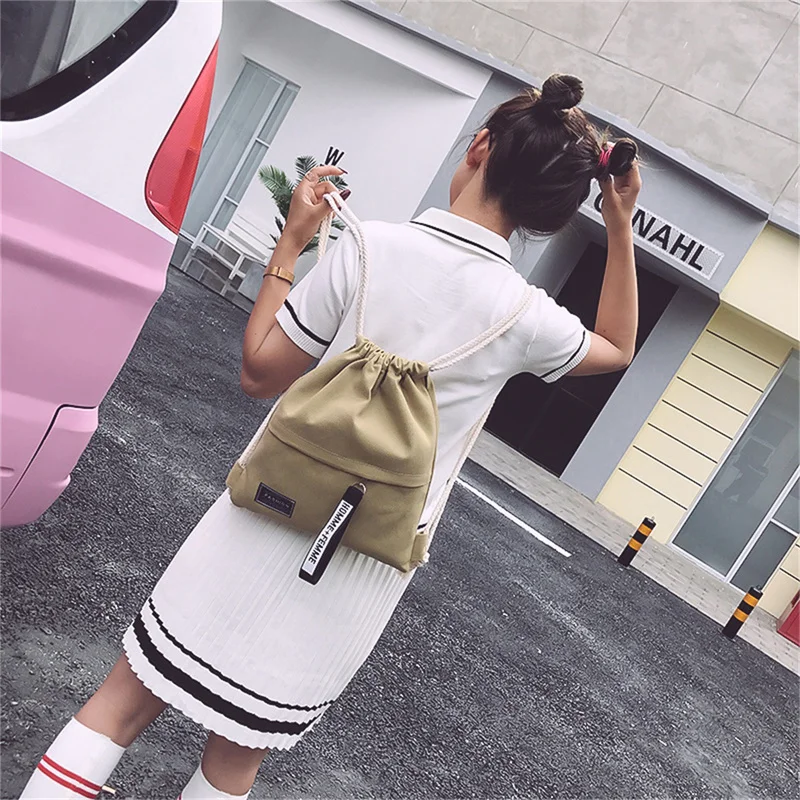 Mini Drawstring Backpack Bag Women Solid Color Backpack Large Capacity Drawstring Travel Bag Fitness Sports Bags