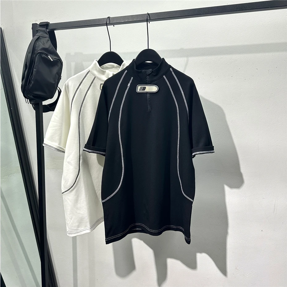 

Half Zipper Polo Shirts Men Streetwear Hip Hop Punk Short Sleeve T-shirts Oversized Harajuku Vintage Casual Tees Tops Male