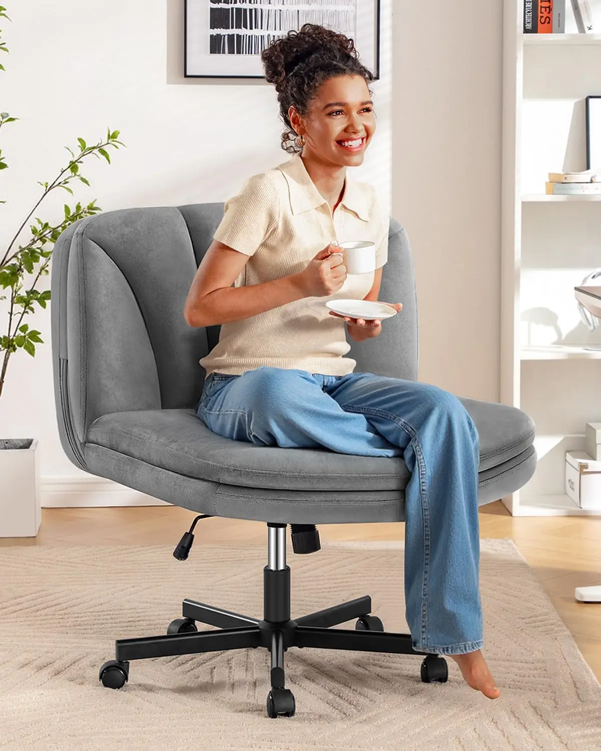 

Стул Criss Cross с колесами, офисный стул с перекрестными ножками, широкий туалетный столик без подлокотников с 2-слойным удобным бархатом и спинкой