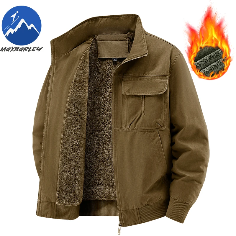 

Maxbarley 2026 Men Thick Jacket High Quality Cotton Fleece Lined Warm Jackets Autumn Winter Outdoor Snow Hunting Windproof Coat