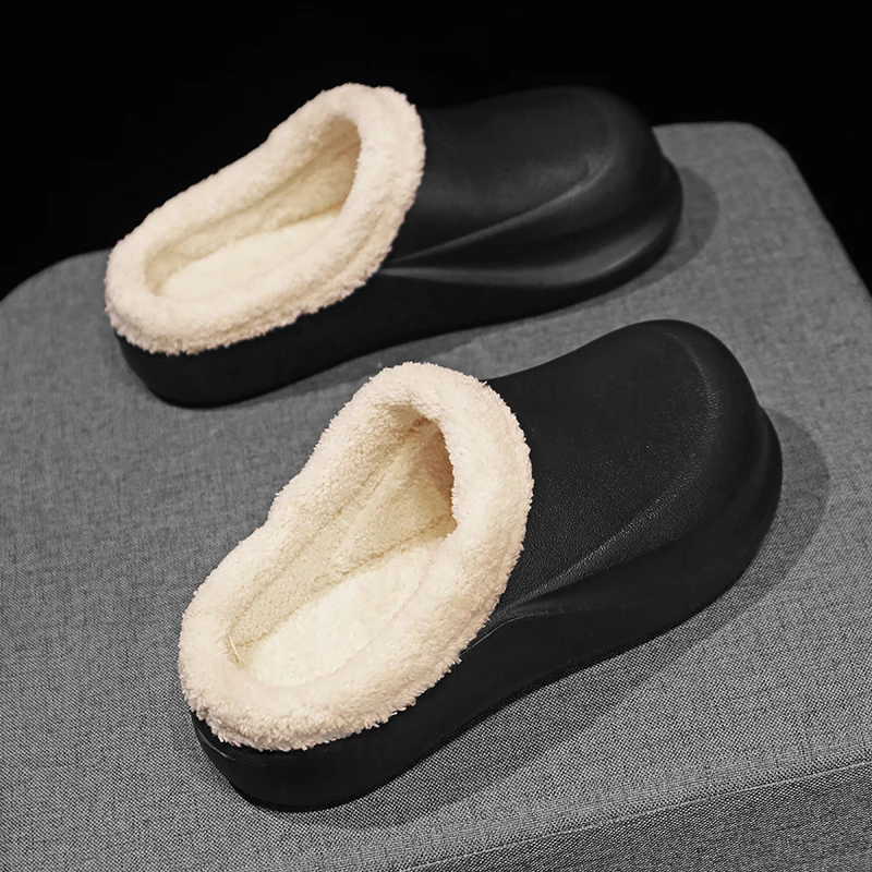 Slipper Lightweight Round Toe Thick Bottom Flexible Slip-on Recommended Waterproof Non-slip Wear-Resistant Plus Velvet Keep Warm