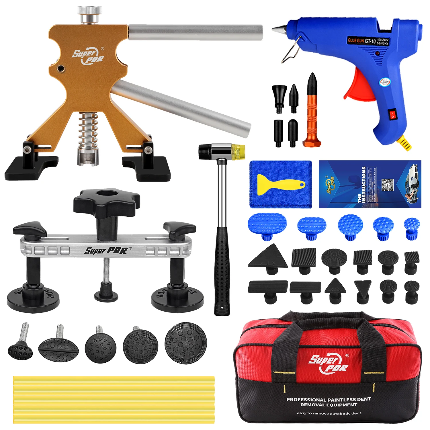 PDR Car Dent Repair Kit Tool Car Paintless Kit Dent Puller Lifter Repair Removal Hail Tabs Glue Gun Repair Tool