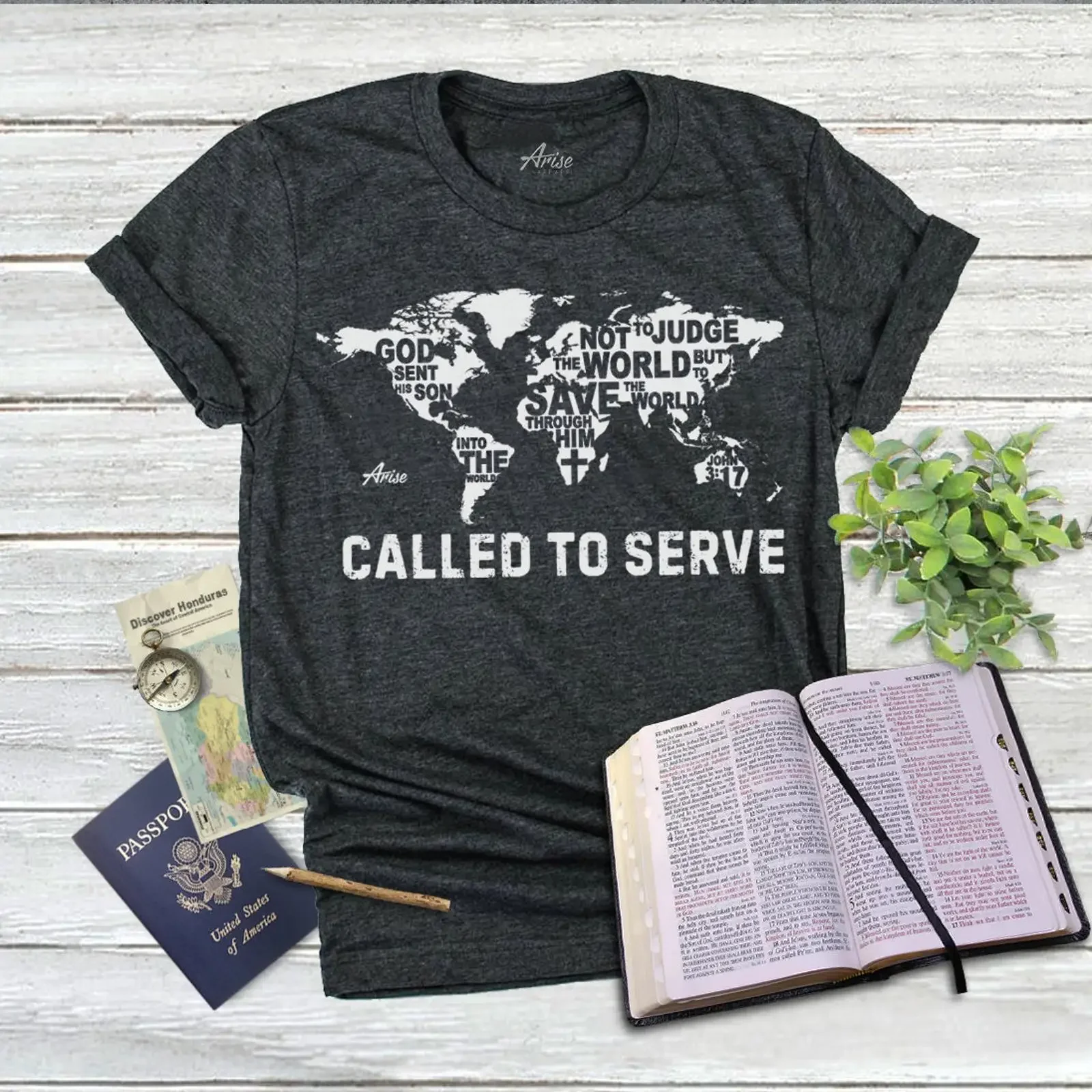 T-shirt chrétien « Appelé à servir », motif graphique vintage délavé, pour baptême, missionnaire, voyage de mission, à thème religieux, haut décontracté