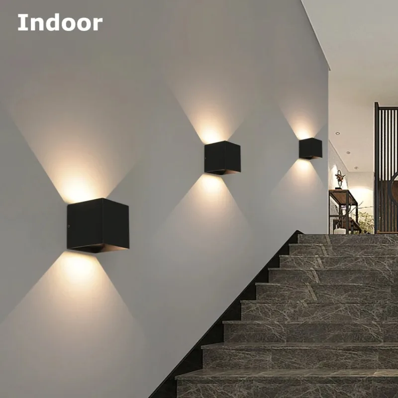 6 واط/12 واط LED مصباح الجدار مقاوم للماء باللون الأسود/الأبيض/الرمادي للإضاءة الداخلية والخارجية أضواء الجدار الألومنيوم التيار المتناوب 110 فولت 220 فولت