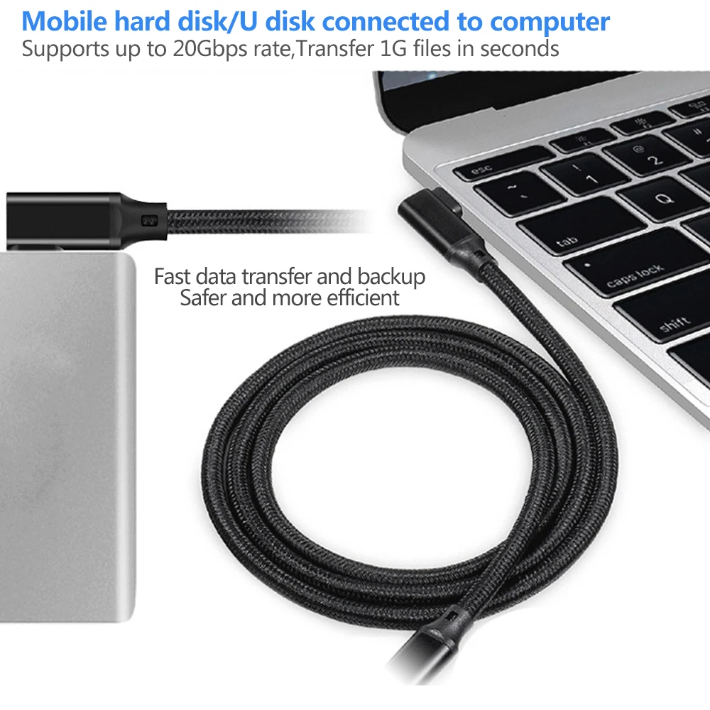 Câble de transfert de données USB C vers type C Angle de 90 degrés VR Link Quest 2 USB3.2 Gen 2 20 Gbps 4K@60Hz 100W PD QC Cordon de charge rapide