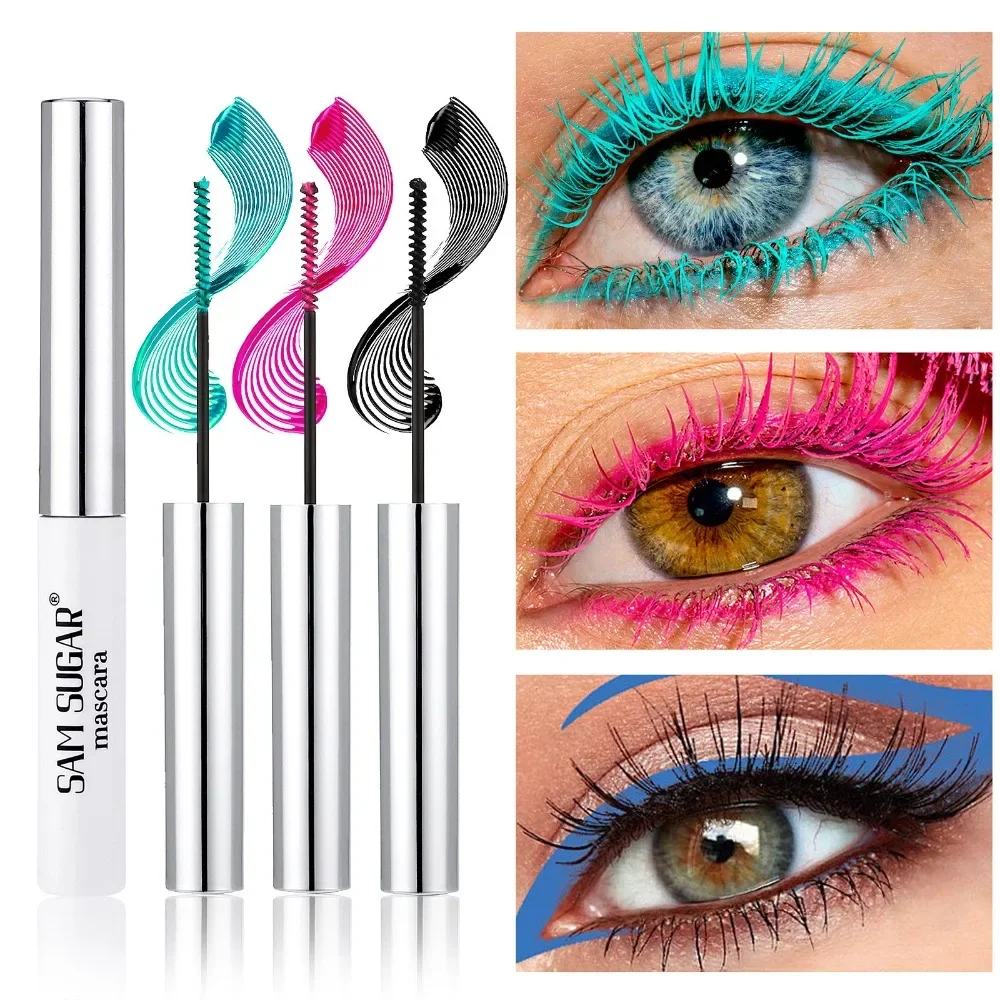 Máscara de pestañas de fibra de seda, cepillo ultrafino colorido, alarga las pestañas, resistente al agua, duradera, de secado rápido, maquillaje de máscara rizadora verde y rosa
