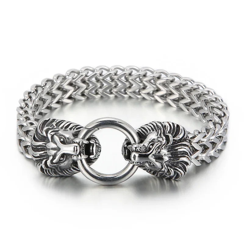 

lion head bracelet Stainless Steel Braided Chain Wristband Bracelet Hip-Hop Trendy Jewelry