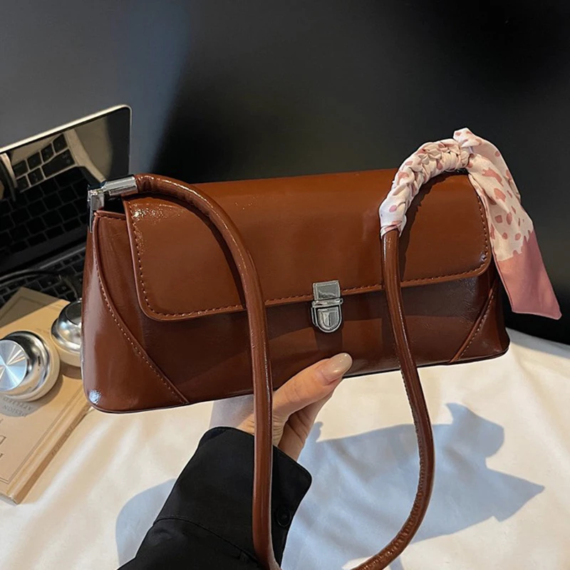

Light Luxury Temperament Small Square Bag Women French Style Texture Scarf Decor Underarm Bags Trend Retro PU One Shoulder Bag