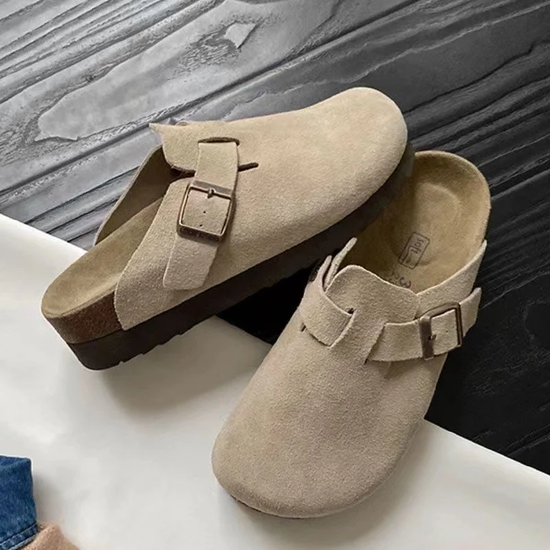 Summer Soft Footbed Cow Suede Birken Sandals Women And Men Hombre All-Match Couples Wear Cork Slippers Winter Plus Velvet Shoes