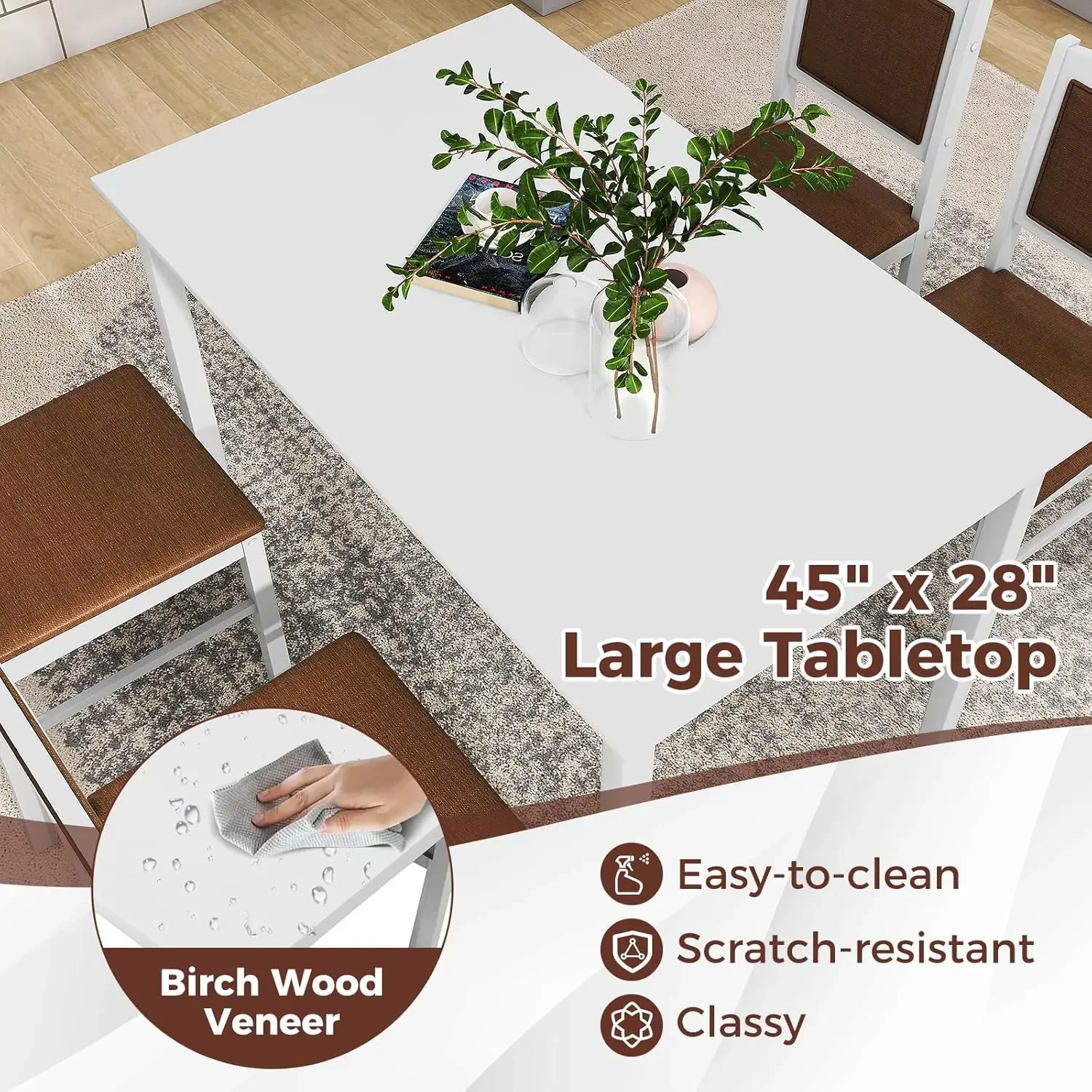 Piece Dining Table Set for 4, Rectangular Kitchen Table & 4 Chairs with Solid Wood Legs, Padded Seat & Backrest, Upholstered Din