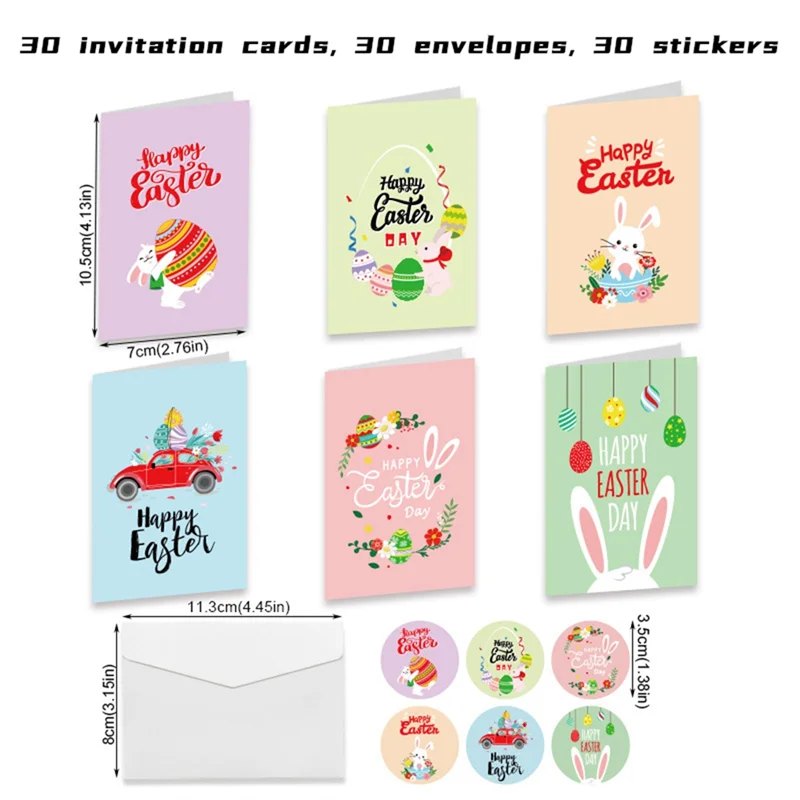 A15F-30Pack دعوات حفلات عيد الفصح للفتيات والأولاد مع مغلفات وملصقات، بطاقات دعوات حفلات عيد الفصح اللطيفة للأطفال #6