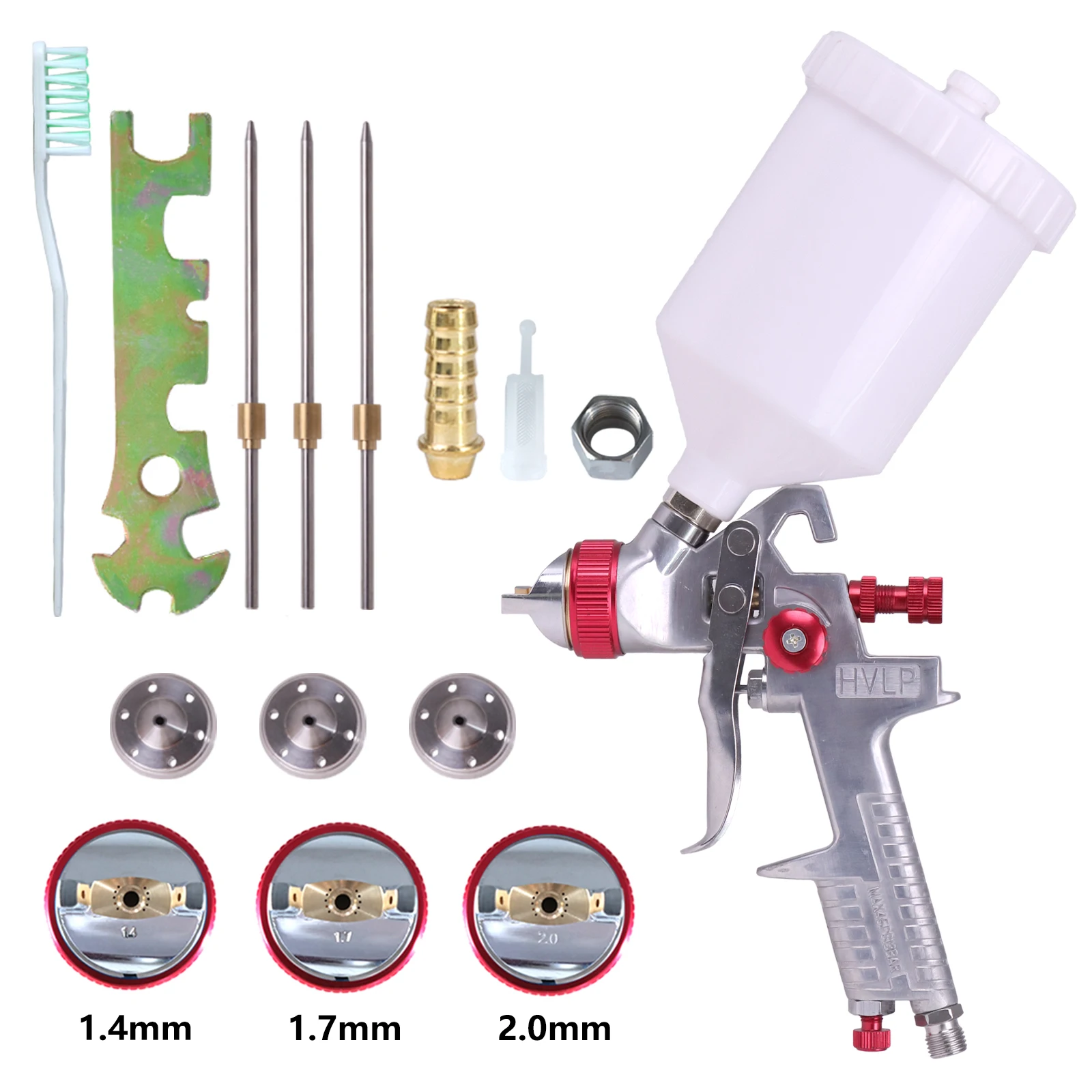 High Quality 1.4/1.7/2.0mm Nozzle Professional HVLP Spray Gun 600ML Gravity Feed Airbrush Kit For Car Furniture Painting