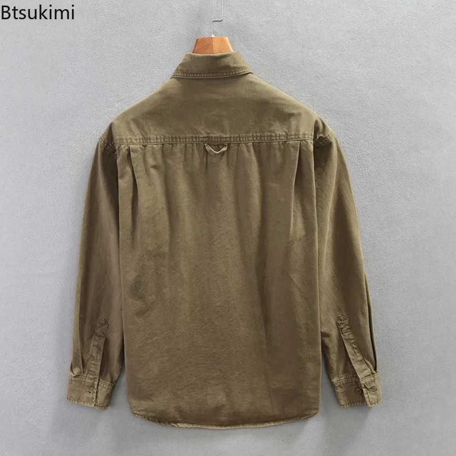 Classic Retro Cargo Shirts Men's 100% Cotton Long Sleeve Lapel Shirt Jackets Spring Autumn New Casual Cardigans Male Loose Tops