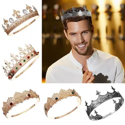 KMVEXO Royal King Queen Crown for Men/Women Metal Prince Crowns and Tiaras Full Round Birthday Party Hats Costume Accessories