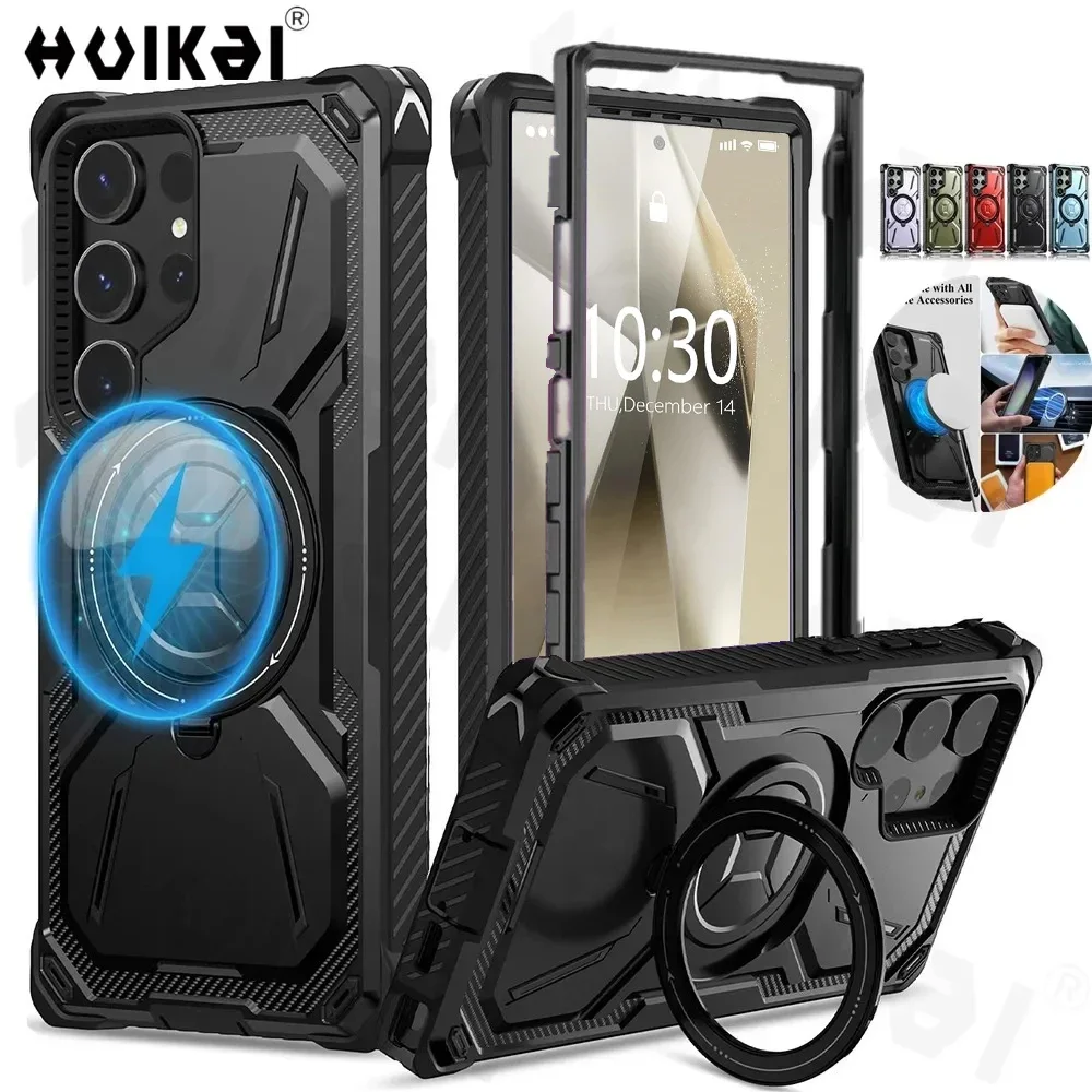 Magnetic Mag-Safe Case for Samsung Galaxy S24 Ultra S23 Ultra S24 Heavy Duty Shock Absorption Body Protective Rotatable Kickstan