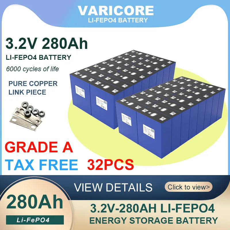 32pcs VariCore 3.2V 280Ah lifepo4 DIY 12V 24v 280AH Rechargeable battery pack for Electric car RV Solar Energy + M6 Nut TAX FREE