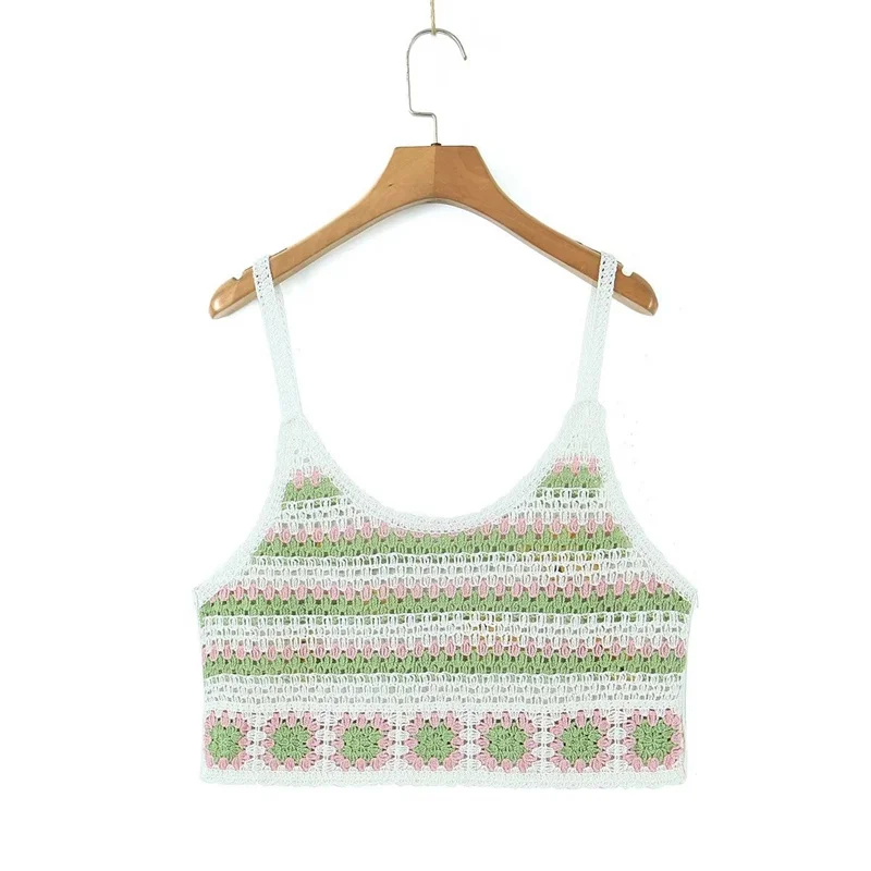 KEYANKETIAN Summer New Beaded Decorative Hollowed Out Hook Flower Knitted Suspender Bohemian Style Women's Short Vest Top