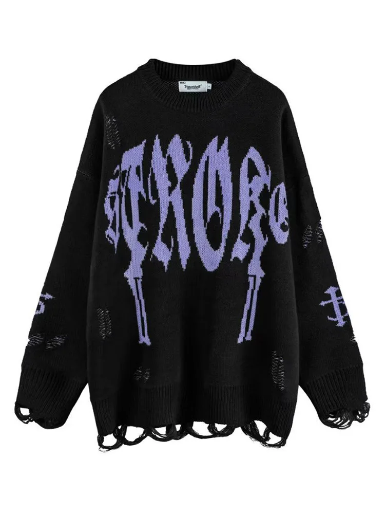 Women\'s sweater Tops Harajuku Sweater Women Gothic Vintage Ripped Grunge Jumper Streetwear Korean Y2k Oversize Hiphop Pullover