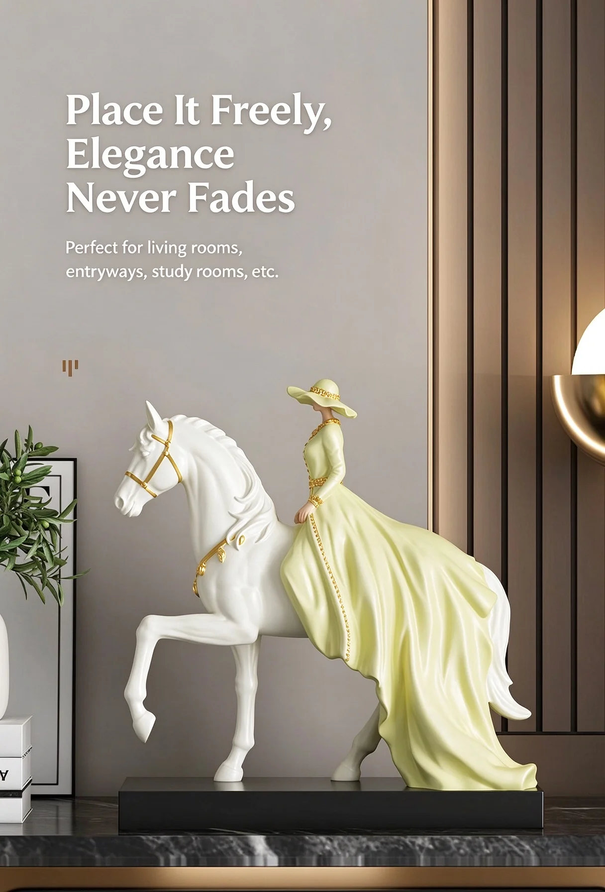 High-End Light Luxury Horse-Riding Princess Art Sculpture Creative Decoration for Hotel, Homestay, Study Room, Living Room, and Tv Cabinet