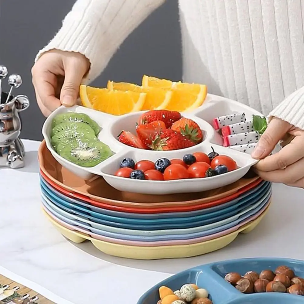 Durable Snack Tray Fruit Plate Capacity Round Candy Plate With 5 Compartments Multi-purpose Snack Fruit Nut Food For Kitchen