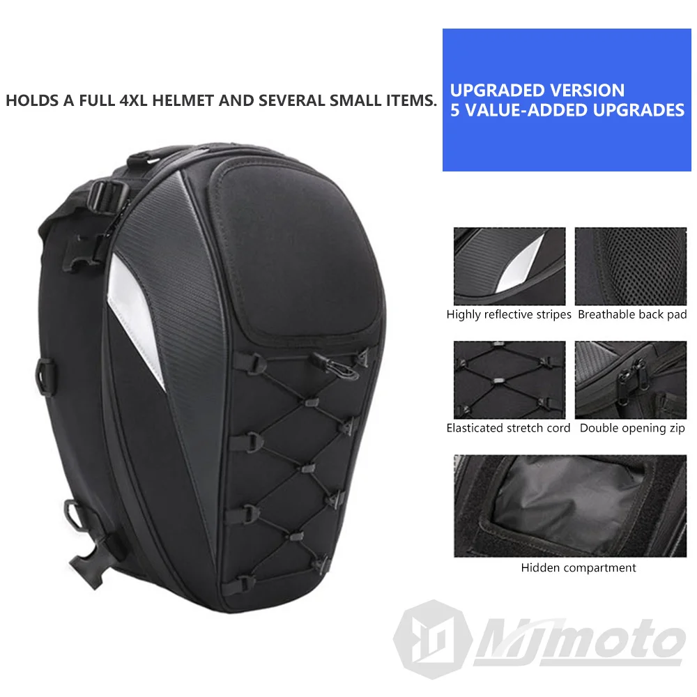 MJMOTO Waterproof Motorcycle Tail Bag Big Capacity Motocross Rear Seat Bag Multifunction Motorbike Bag Reflective Wear-resistant