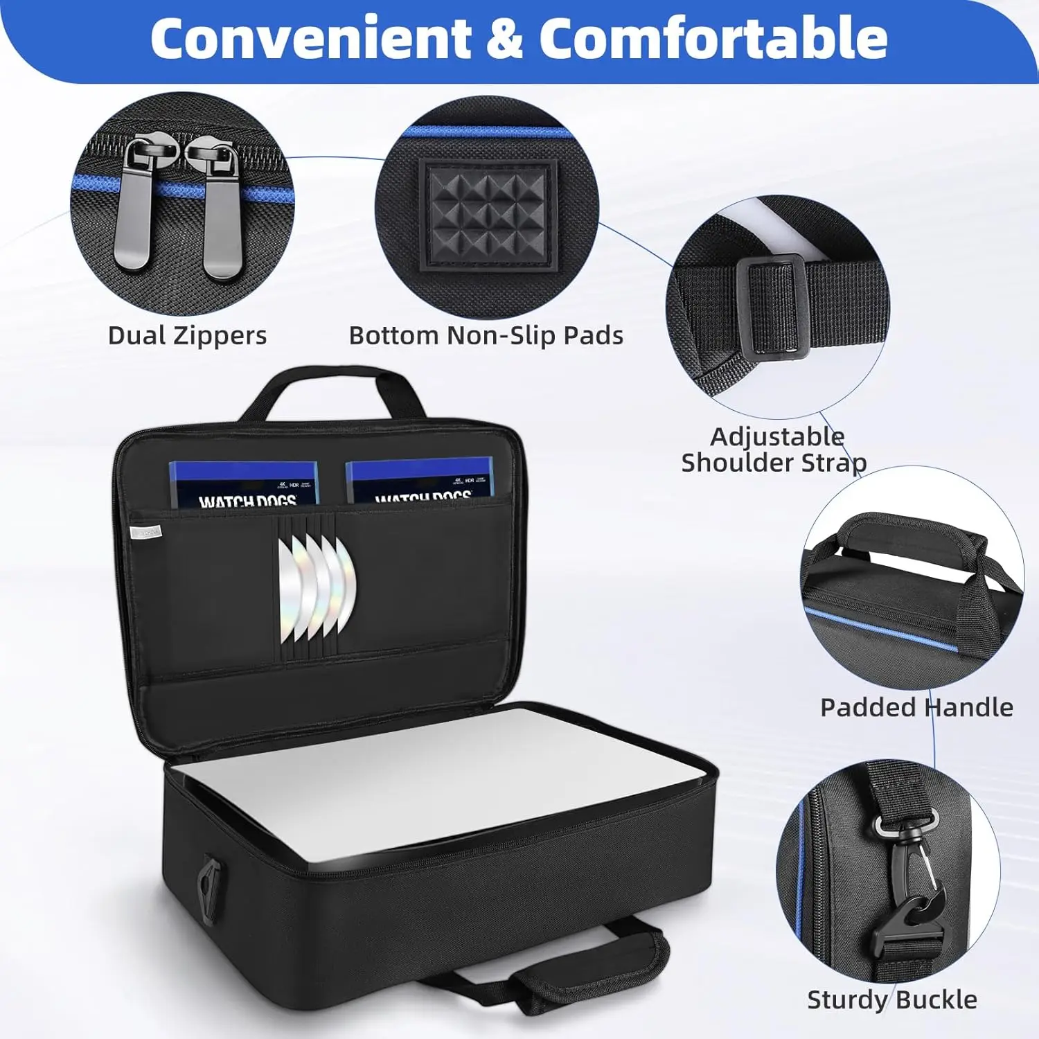 Estojo de transporte para ps5, bolsa de transporte de viagem para console playstation 5, bolsa de armazenamento portátil compatível com disco e cabo ps5