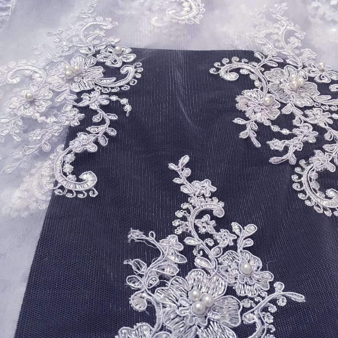 White African French Beaded Lace Fabric 2024 High Quality White Nigerian Tulle Mesh Lace Fabric For Party Wedding Dress K-D2327C