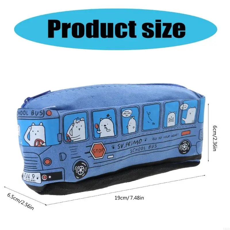 Y8AD Canvas Pencil Case Case Cartoon Bus Pencil Magn