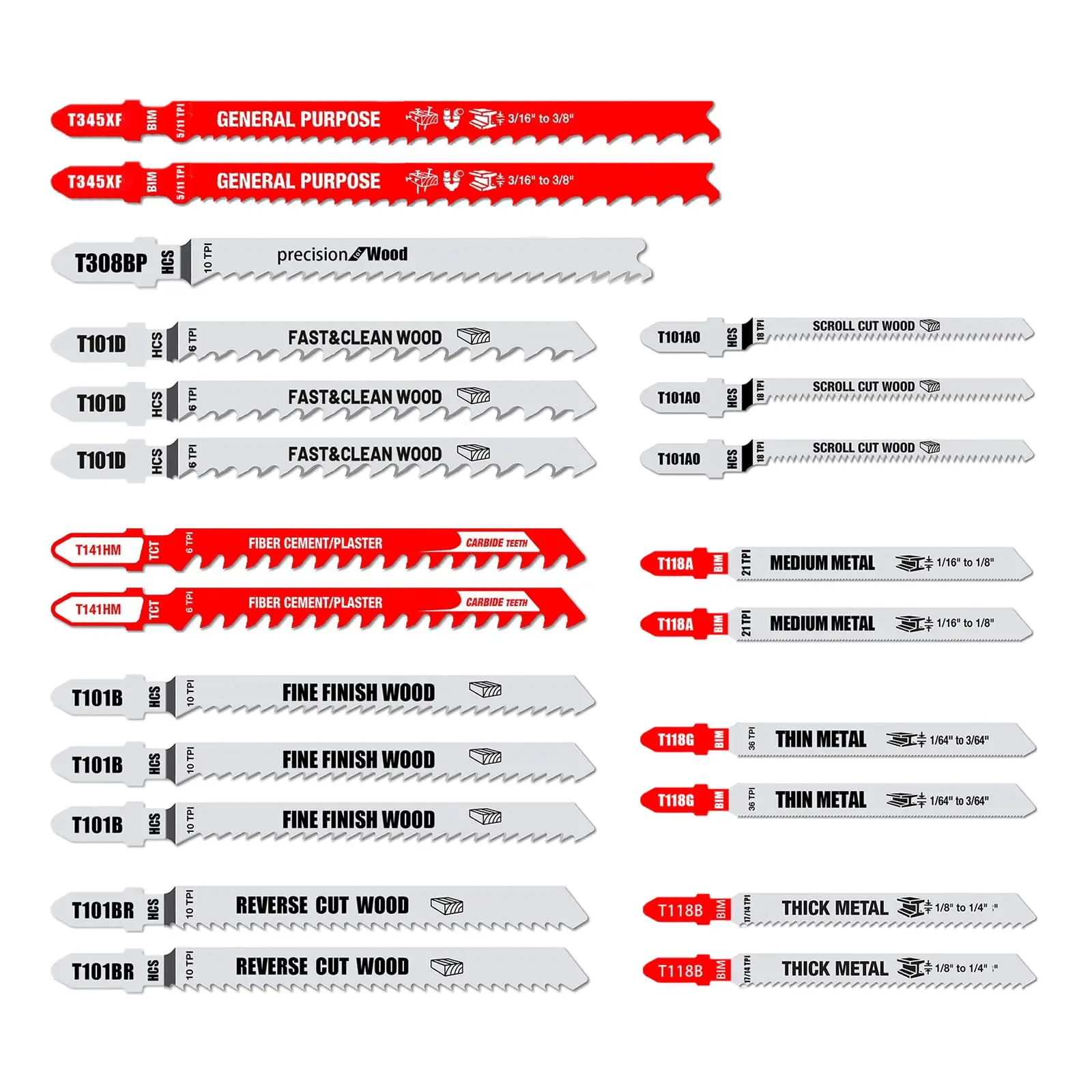 FOXBC 22PCS Jigsaw Blades T-Shank Set for Wood & Metal Replacement for Diablo DJT20S