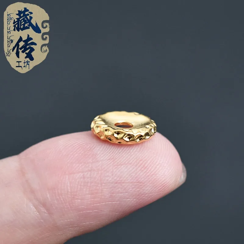 24K Gold Crater Hammered Spacer Beads for Wenwan Bracelet Mala Prayer DIY Jewelry Making Accessories Collectible Gift Men Women