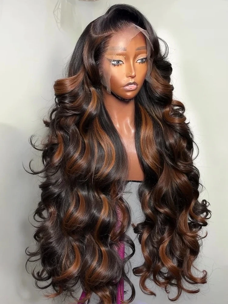 

34Inch HD 1B/30 Body Wave Highlight 13x6 Lace Front Human Hair Wig Upgraded Omber Brown Color 13x4 Lace Frontal 5x5 Glueless Wig