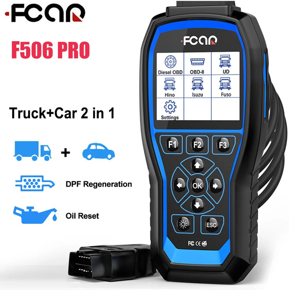 FcaR F506 Pro 24V Heavy Duty Truck OBD2 Scanner Full System Diagnostic Tool For Hino/Isuzu/Fuso/UD Excavator/Pickup/Bus Vehicles